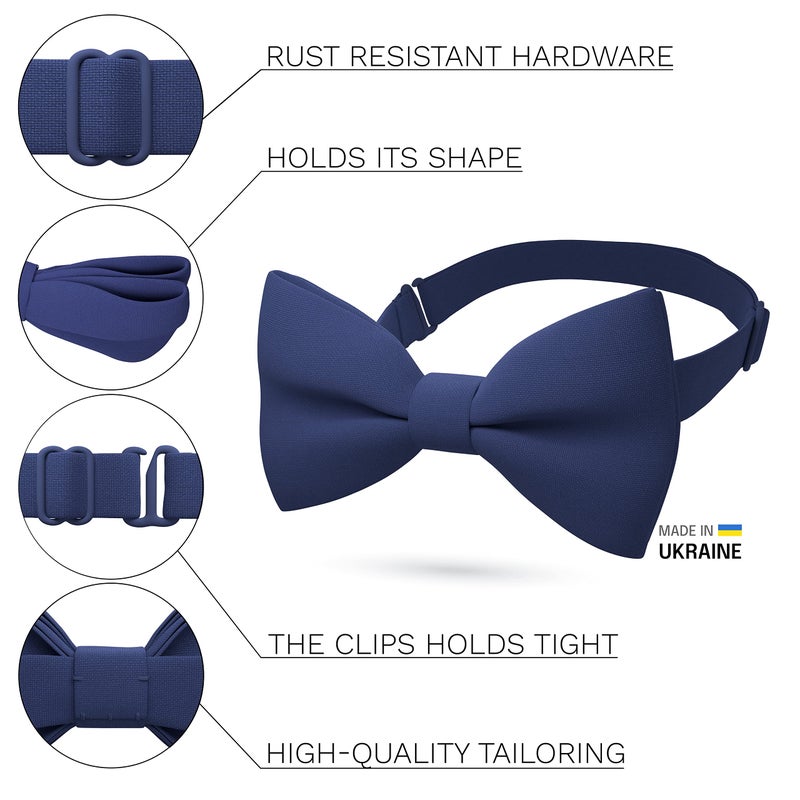 Bow Tie House Men's Classic Pre-Tied Bow Tie Formal Solid Tuxedo (Large, Denim) - Image 2
